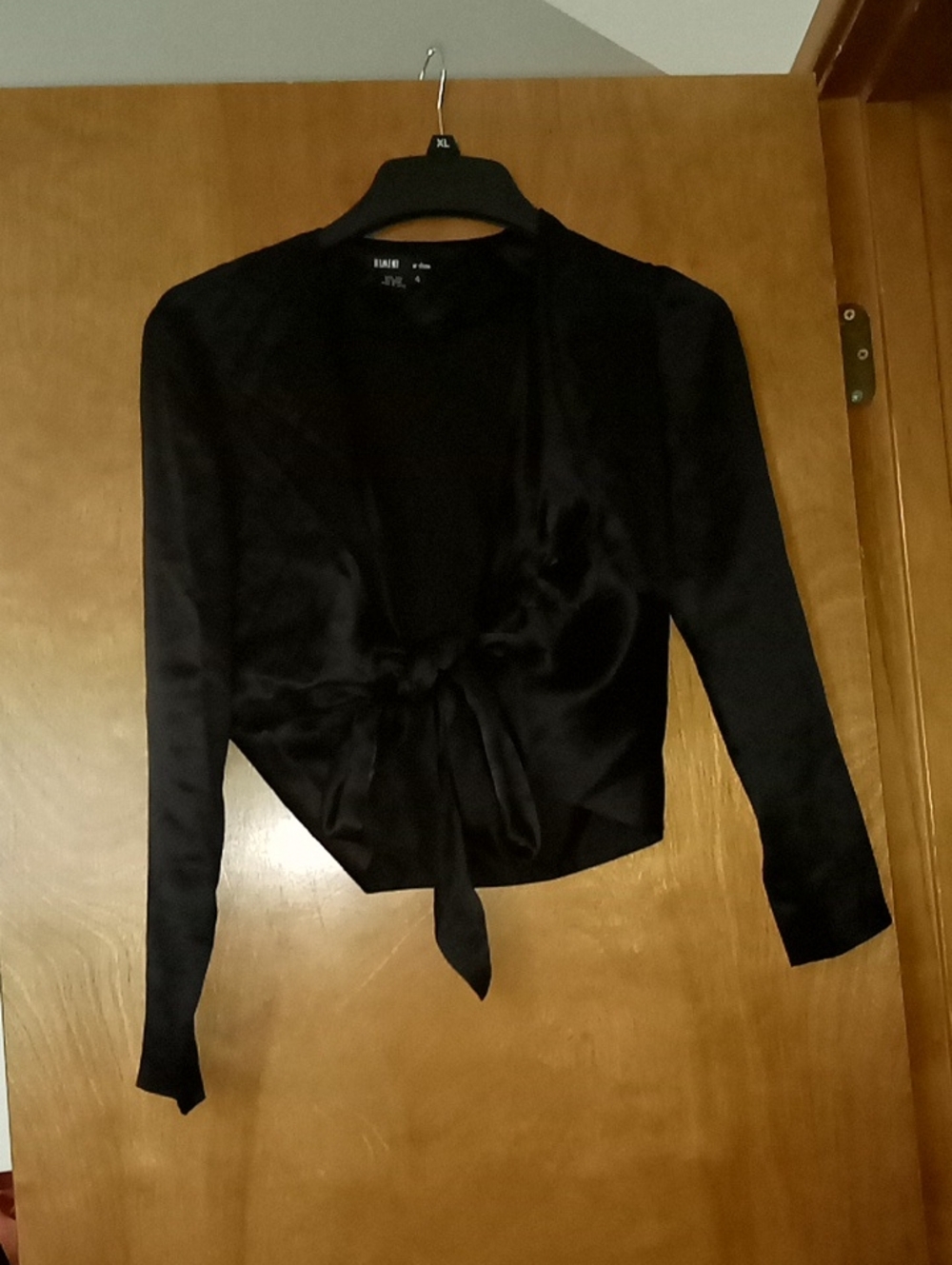 Rimini By ShowBlack Tie-Front Silk Women's Top